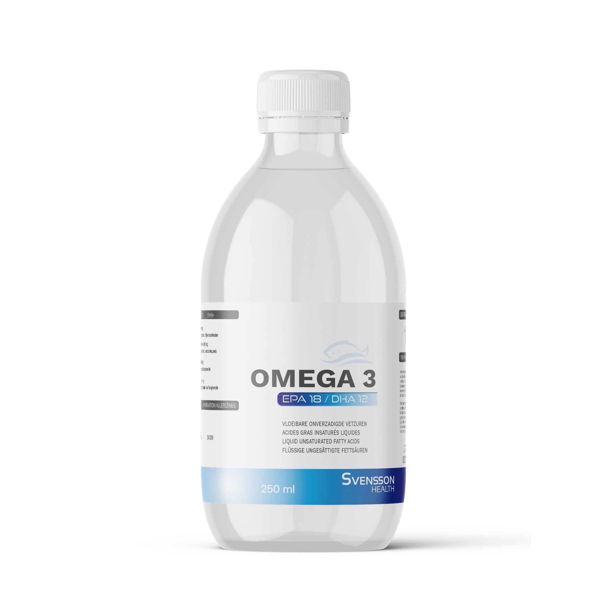 Omega 3  18/12 vetzuren, vloeibaar met framboossmaak in een fles van 250 ml